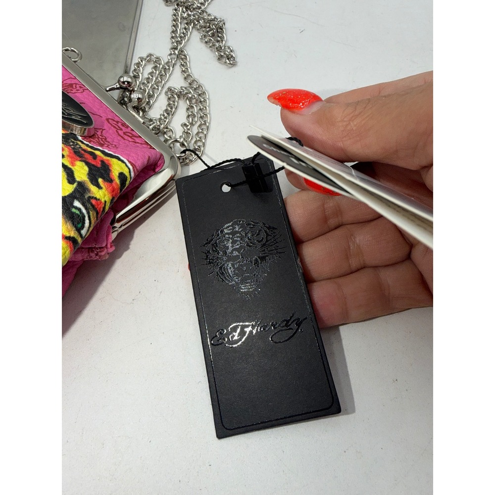 Ed Hardy Pink Tiger Tattoo Kiss Lock Coin Purse Chain Strap EHW11705N-42-PKR NEW - Picture 5 of 7